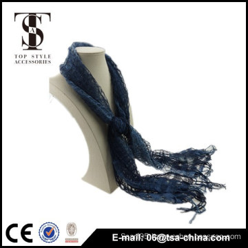 viscose and nylon blending dark blue hollow tassel spring shawl scarf